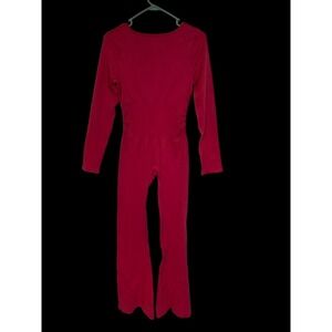 Women's Long-Sleeve Maroon Jumpsuit